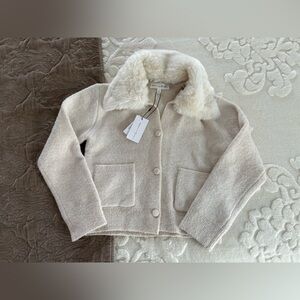 Chelsea & Theodore Ivory Heather Faux Fur Trim Cardigan Size S